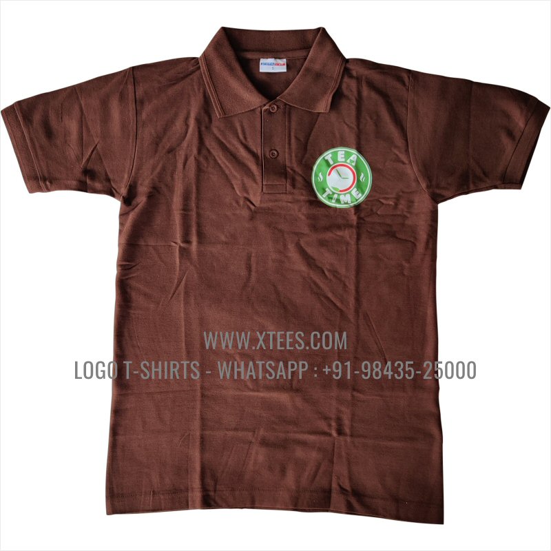 Economy Cotton Collar Polo T-Shirt | 100% Cotton | 200 GSM Thick Pique Fabric | Brown | Logo Print