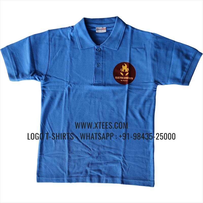 Economy Cotton Collar Polo T-Shirt | 100% Cotton | 200 GSM Thick Pique Fabric | Sky Blue | Logo Print