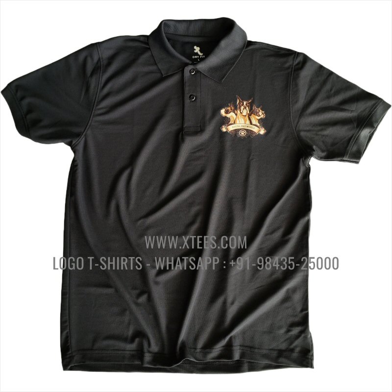 Economy Polyester Dry Fit Collar Polo T-Shirt | 100% Polyester | 170 GSM PP Dry Fit Fabric | Black | Logo Print