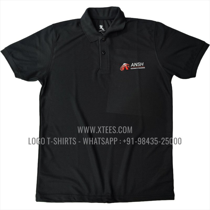 Economy Polyester Dry Fit Collar Polo T-Shirt | 100% Polyester | 170 GSM PP Dry Fit Fabric | Black | Logo Print