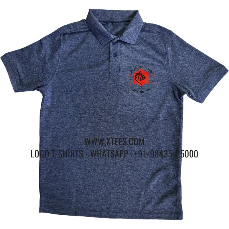 Mars Premium Polyester Dry Fit Collar Polo T-Shirt | 100% Polyester | 200 GSM Mars Fabric | Navy Melange | Logo Hi Res Digital Print