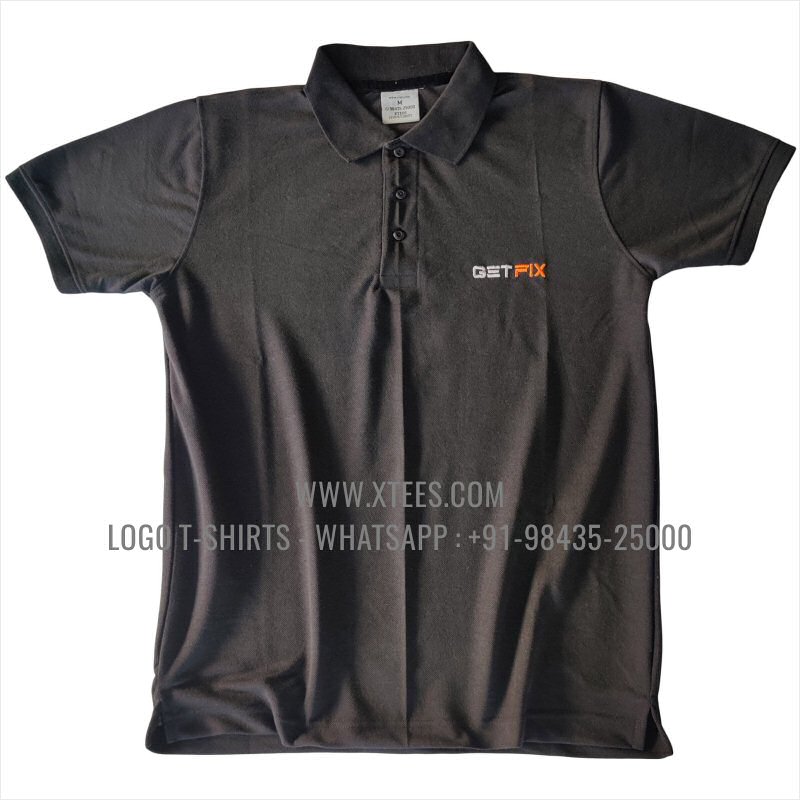 100% Polyester Dry Fit Collar Polo T-Shirt | 230 GSM Lacoste Fabric | Black | Logo Embroidery