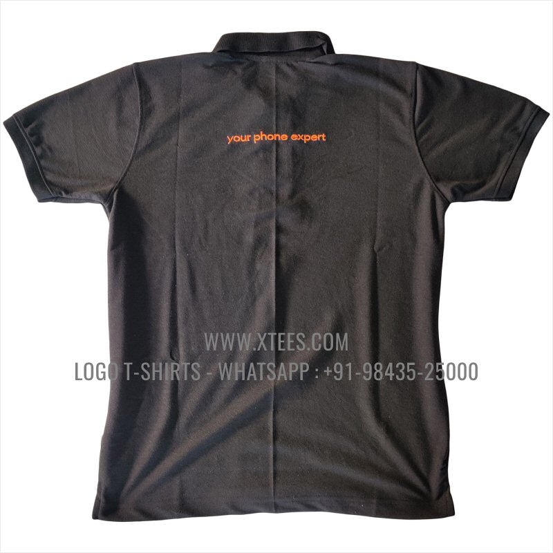 100% Polyester Dry Fit Collar Polo T-Shirt | 230 GSM Lacoste Fabric | Black | Logo Embroidery