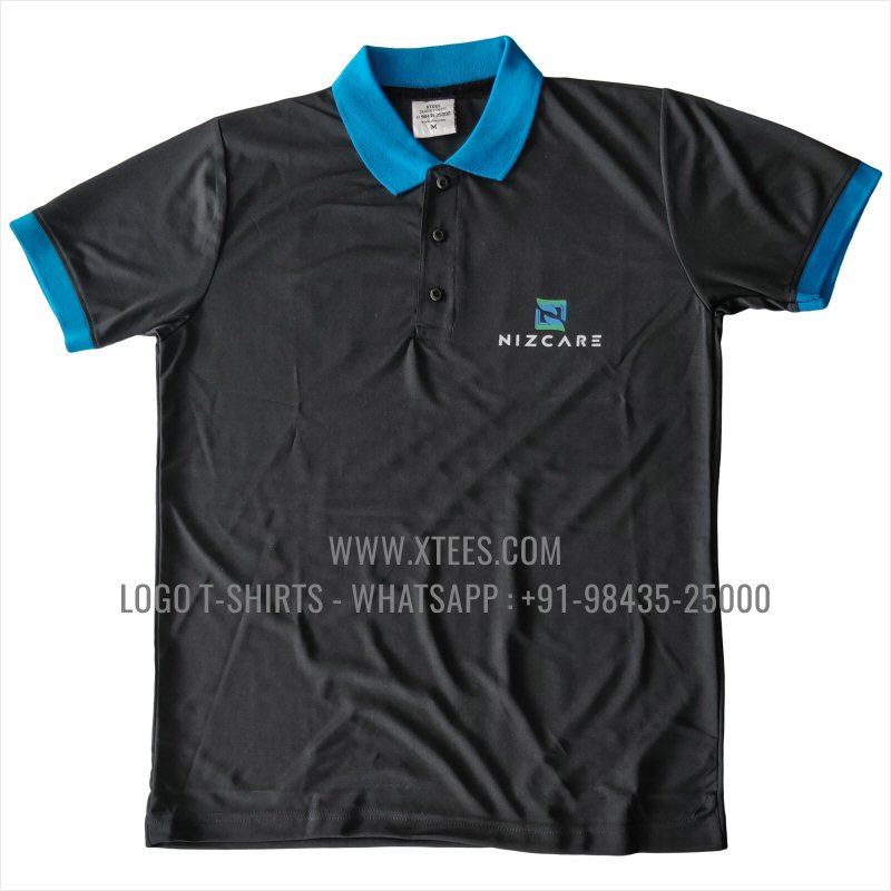 100% Polyester Dry Fit Collar Polo T-Shirt | 170 GSM Salina Fabric | Black | Logo Hi Res Digital Print