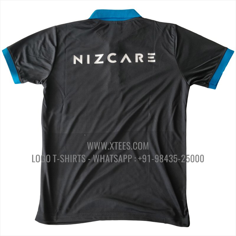 100% Polyester Dry Fit Collar Polo T-Shirt | 170 GSM Salina Fabric | Black | Logo Hi Res Digital Print