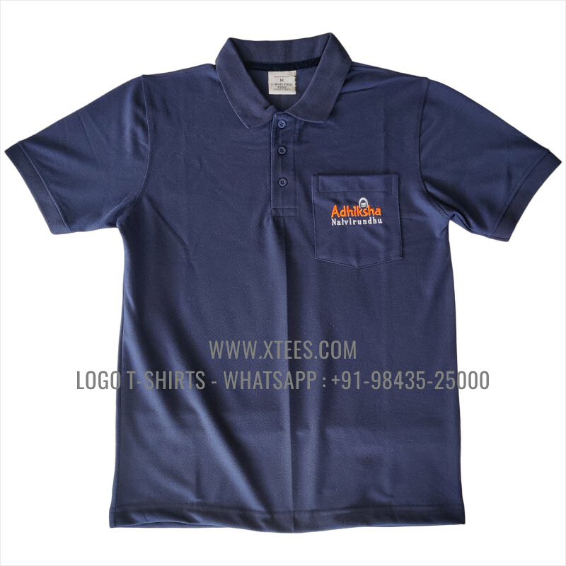 100% Polyester Dry Fit Collar Polo T-Shirt | 230 GSM Lacoste Fabric | Navy | Logo Embroidery