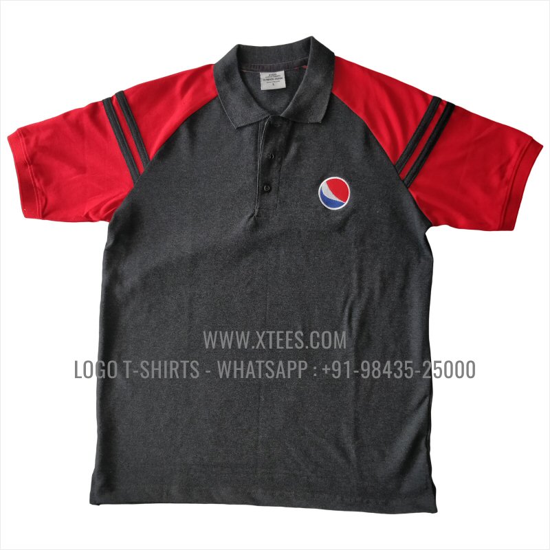 Color Block Cut & Sew Collar Polo T-Shirt | 100% Cotton | 240 GSM Thick Pique Airtex Fabric | Charcoal Melange | Logo Embroidery