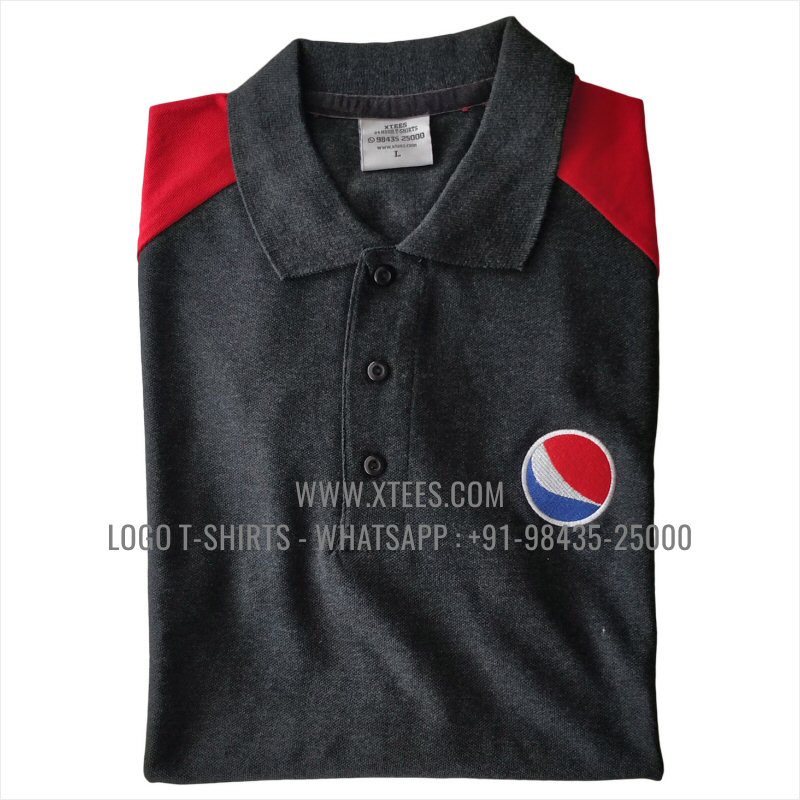 Color Block Cut & Sew Collar Polo T-Shirt | 100% Cotton | 240 GSM Thick Pique Airtex Fabric | Charcoal Melange | Logo Embroidery