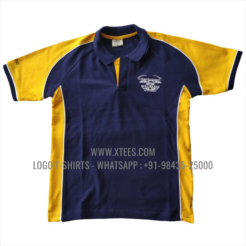 Color Block Cut & Sew Collar Polo T-Shirt | 100% Cotton | 240 GSM Thick Pique Airtex Fabric | Navy | Logo Print