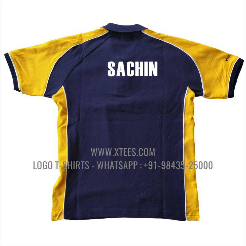 Color Block Cut & Sew Collar Polo T-Shirt | 100% Cotton | 240 GSM Thick Pique Airtex Fabric | Navy | Logo Print