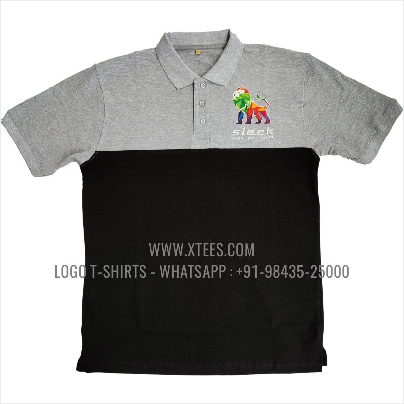 Color Block Cut & Sew Collar Polo T-Shirt | 100% Cotton | 240 GSM Thick Pique Airtex Fabric | Grey Melange | Logo Embroidery