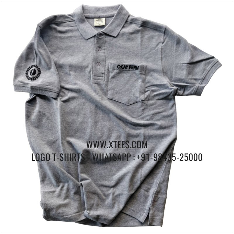 Collar Polo T-Shirt With Pocket | 100% Cotton | 240 GSM Thick Pique Airtex Fabric | Grey Melange | Logo Embroidery