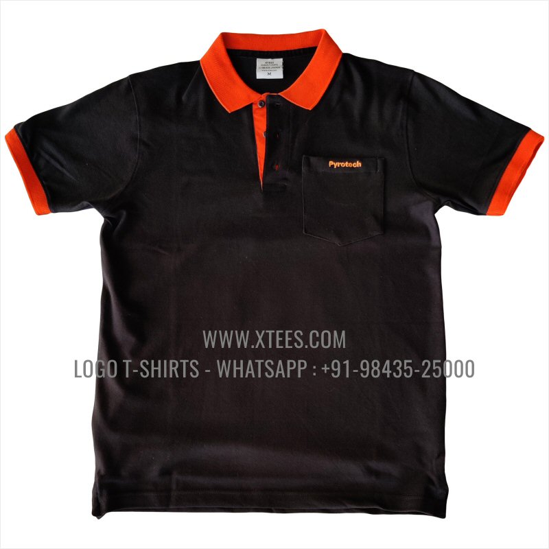 Dual Color Collar Polo T-Shirt With Pocket | 100% Cotton | 240 GSM Thick Pique Airtex Fabric | Black | Logo Embroidery