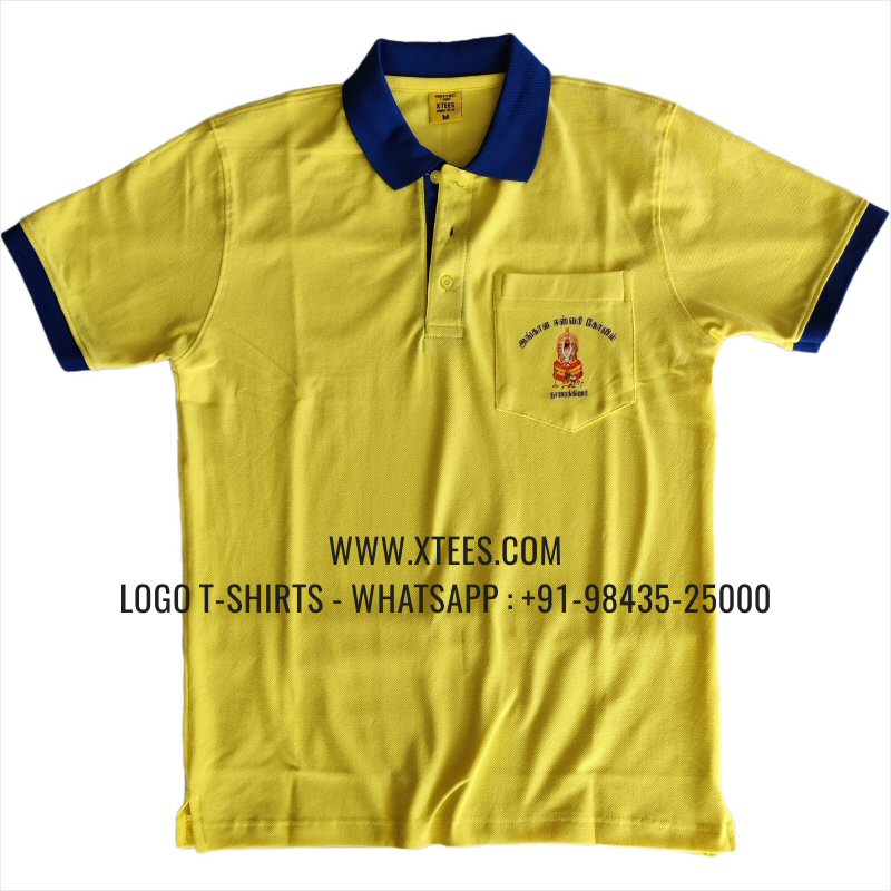 Dual Color Collar Polo T-Shirt With Pocket | 100% Cotton | 240 GSM Thick Pique Airtex Fabric | Yellow | Logo Hi Res Digital Print