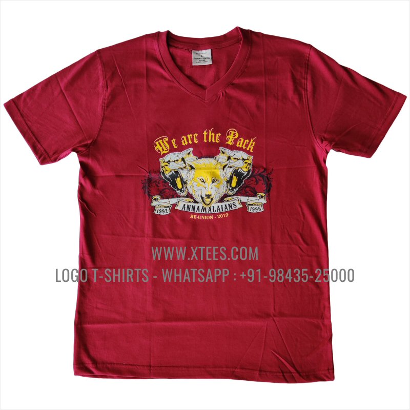 V Neck T-Shirt | 100% Cotton | 180 GSM Fine Fabric | Maroon | Logo Print