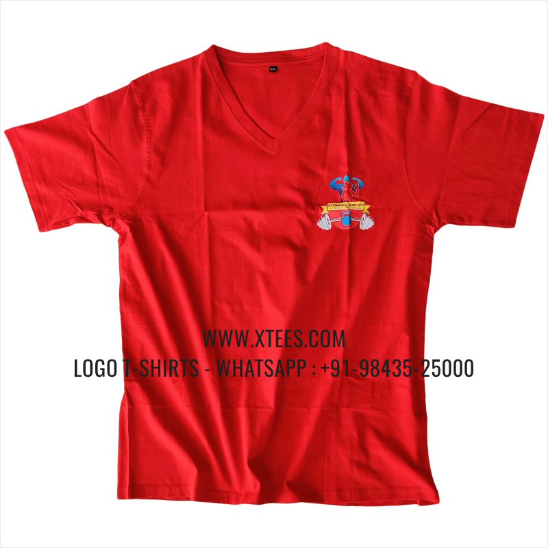 V Neck T-Shirt | 100% Cotton | 180 GSM Fine Fabric | Red | Logo Print
