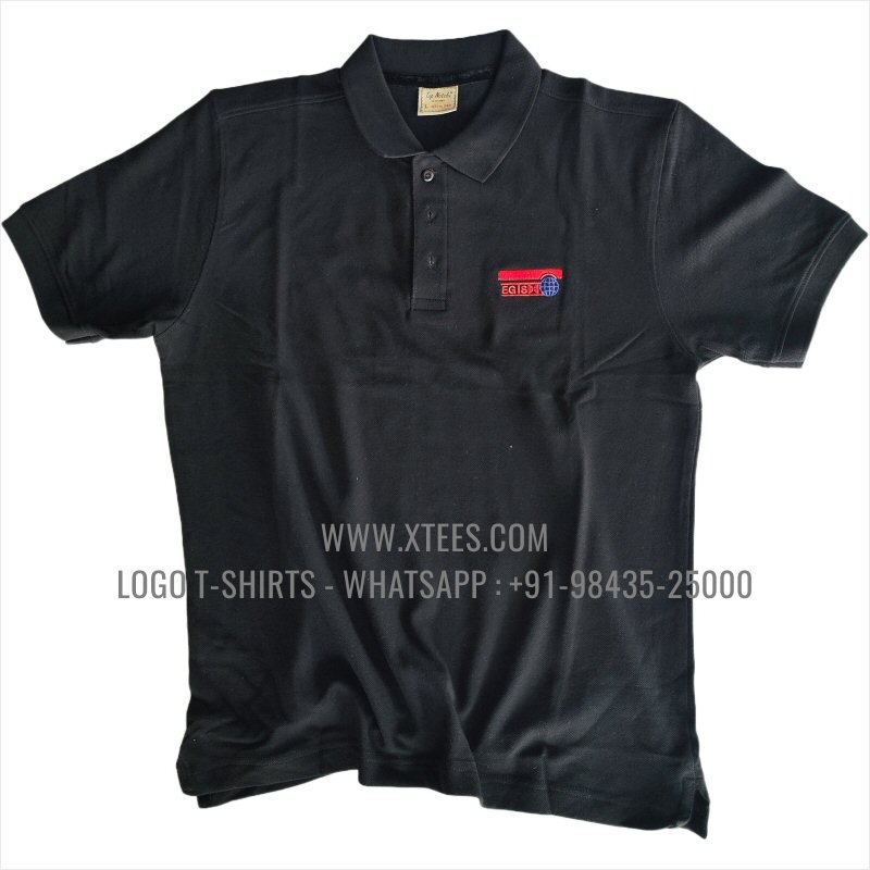 IT & Software Company Uniform T-Shirt | Solid Color Collar Polo T-Shirt | 100% Cotton | 240 GSM Thick Pique Airtex Fabric | Black | Logo Embroidery