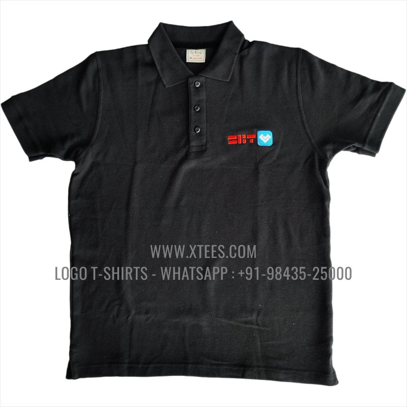 IT & Software Company Uniform T-Shirt | Solid Color Collar Polo T-Shirt | 100% Cotton | 240 GSM Thick Pique Airtex Fabric | Black | Logo Embroidery