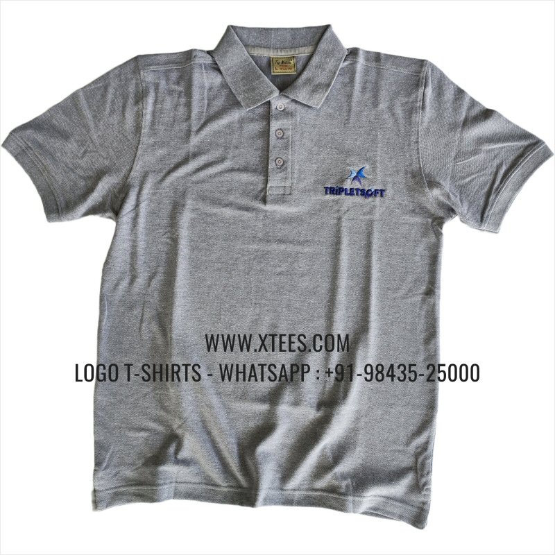 IT & Software Company Uniform T-Shirt | Solid Color Collar Polo T-Shirt | 100% Cotton | 280 GSM Thick Pique 2 Ply Fabric | Grey Melange | Logo Embroidery