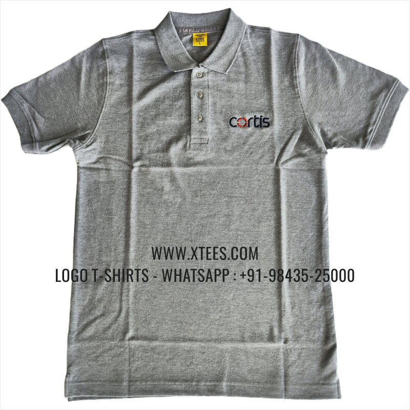 IT & Software Company Uniform T-Shirt | Solid Color Collar Polo T-Shirt | 100% Cotton | 240 GSM Thick Pique Airtex Fabric | Grey Melange | Logo Embroidery