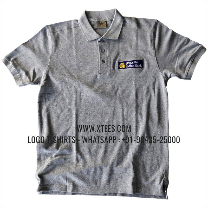 Bank Uniform T-Shirt | Collar Polo T-Shirt | 100% Cotton | 240 GSM Thick Pique Airtex Fabric | Grey Melange | Logo Embroidery