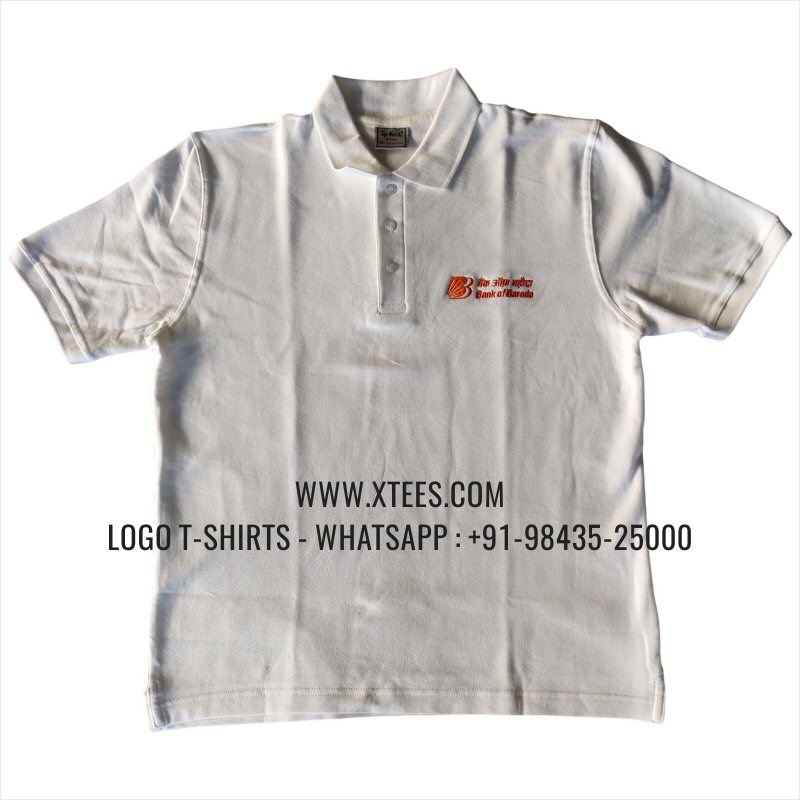 Bank Uniform T-Shirt | Collar Polo T-Shirt | 100% Cotton | 240 GSM Thick Pique Airtex Fabric | White | Logo Embroidery