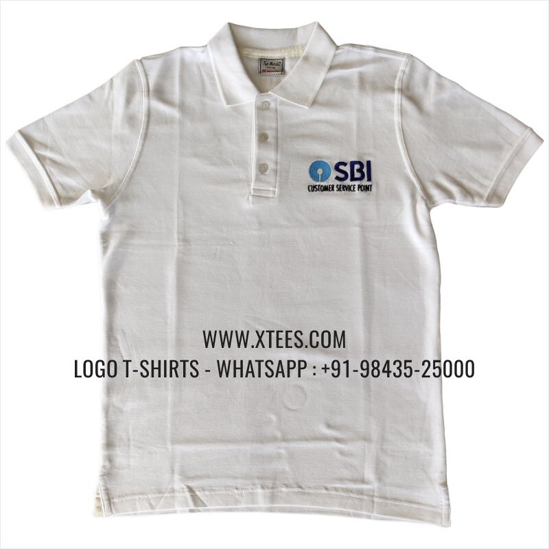 Bank Uniform T-Shirt | Collar Polo T-Shirt | 100% Cotton | 240 GSM Thick Pique Airtex Fabric | White | Logo Embroidery