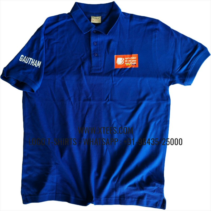 Bank Uniform T-Shirt | Collar Polo T-Shirt | 100% Cotton | 240 GSM Thick Pique Airtex Fabric | Royal Blue | Logo Print