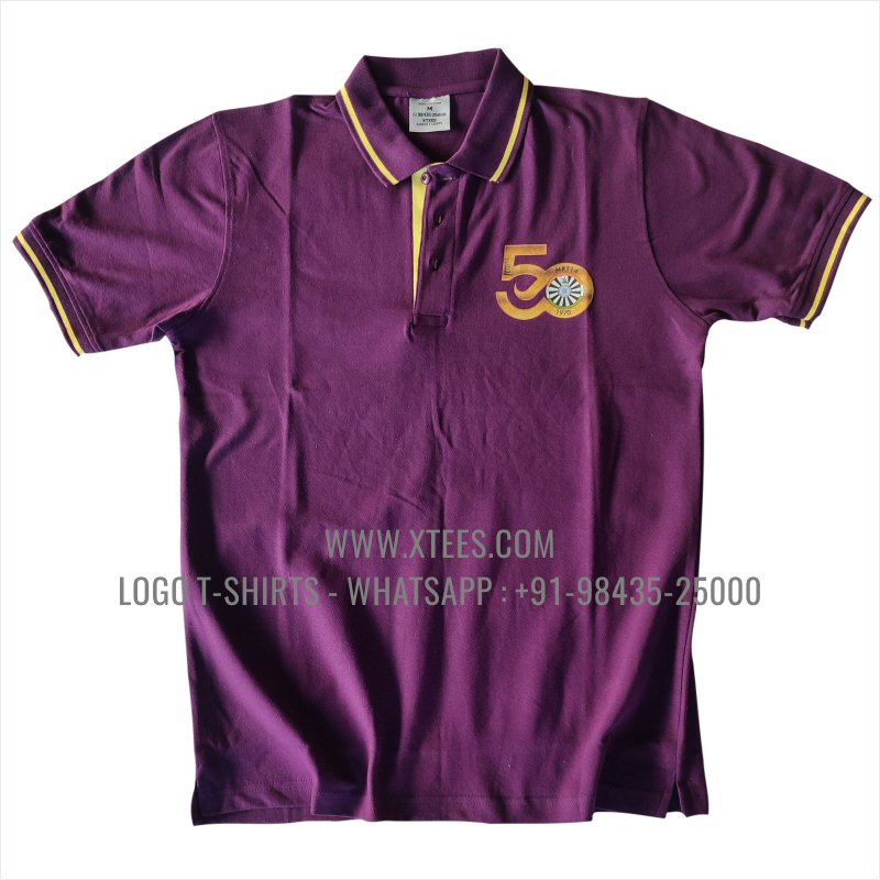 Round Table India T-Shirt | Tipping Collar Polo T-Shirt | 100% Cotton | 240 GSM Thick Pique Airtex Fabric | Purple | Logo Print