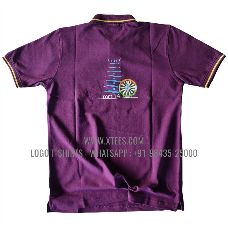 Round Table India T-Shirt | Tipping Collar Polo T-Shirt | 100% Cotton | 240 GSM Thick Pique Airtex Fabric | Purple | Logo Print