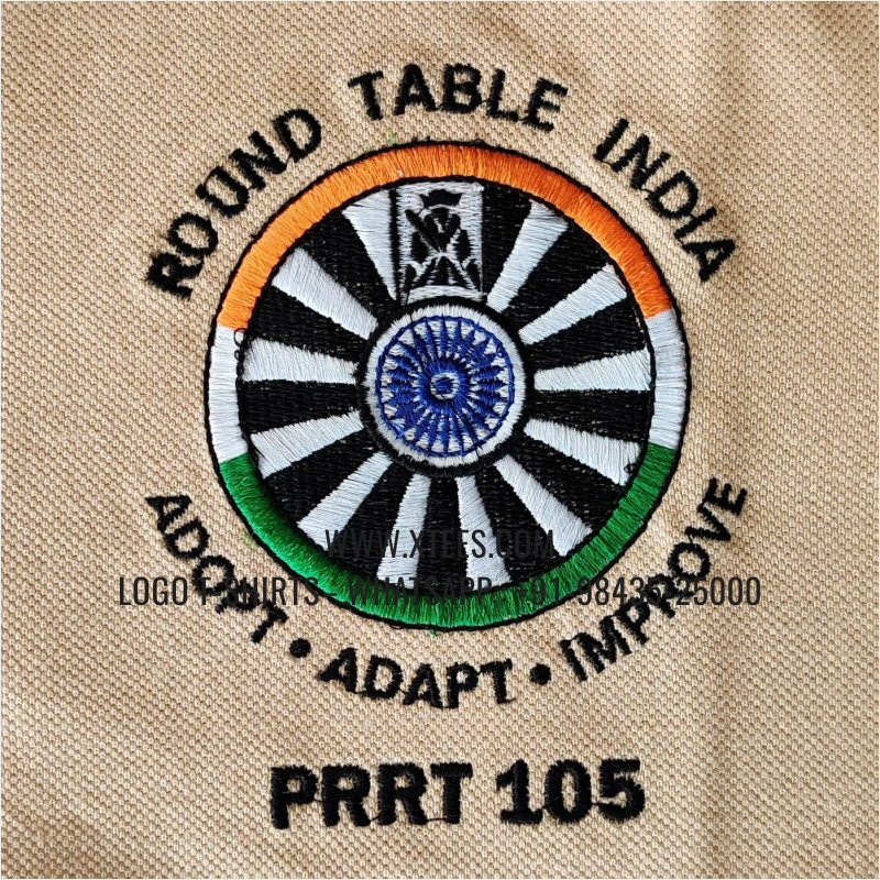 Round Table India T-Shirt | Tipping Collar Polo T-Shirt | 100% Cotton | 240 GSM Thick Pique Airtex Fabric | Beige | Logo Print