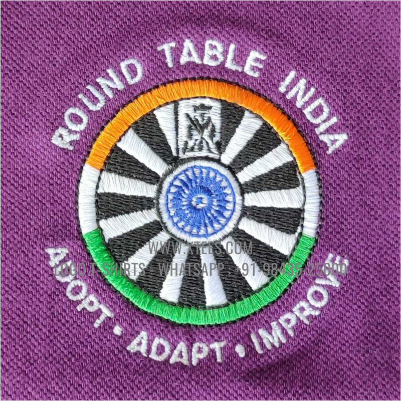 Round Table India T-Shirt | Tipping Collar Polo T-Shirt | 100% Cotton | 240 GSM Thick Pique Airtex Fabric | Purple | Logo Embroidery