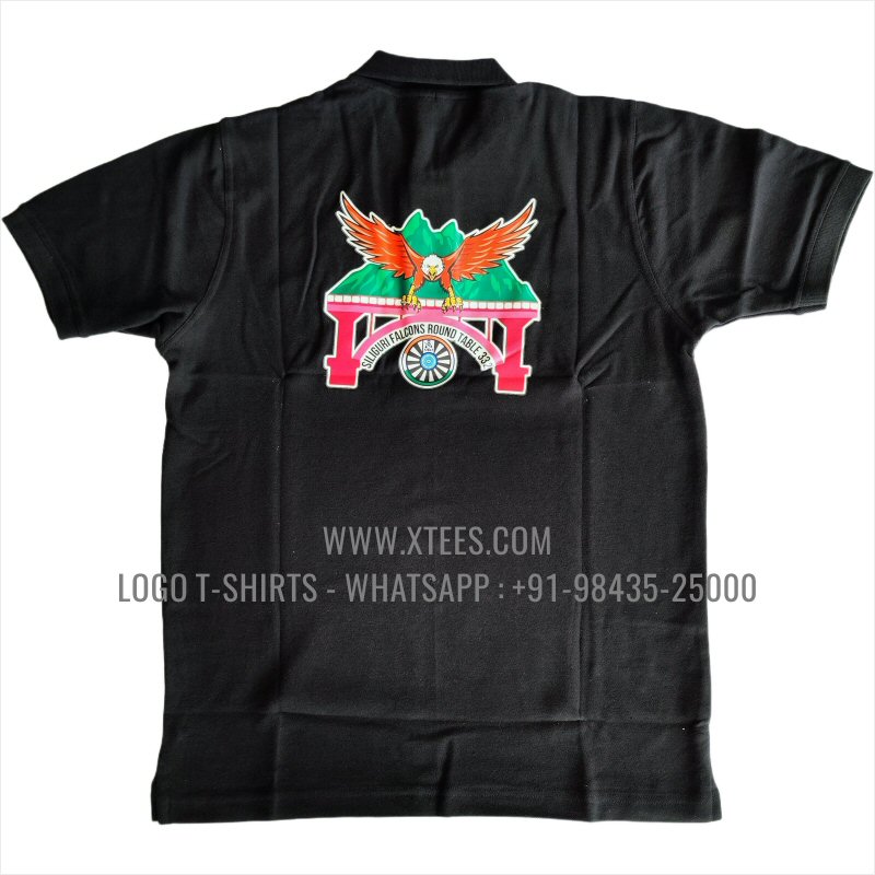Round Table India T-Shirt | Collar Polo T-Shirt | 100% Cotton | 240 GSM Thick Pique Airtex Fabric | Black | Logo Embroidery