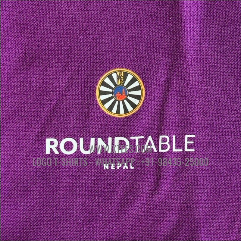 Round Table India T-Shirt | Tipping Collar Polo T-Shirt | 100% Cotton | 240 GSM Thick Pique Airtex Fabric | Purple | Logo Print