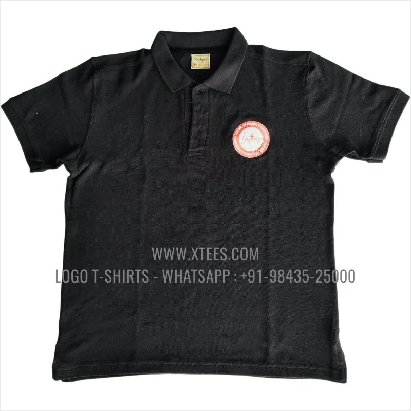 Bakery Uniform T-Shirt | Collar Polo T-Shirt | 100% Cotton | 240 GSM Thick Pique Airtex Fabric | Black | Logo Embroidery