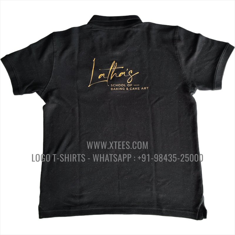 Bakery Uniform T-Shirt | Collar Polo T-Shirt | 100% Cotton | 240 GSM Thick Pique Airtex Fabric | Black | Logo Embroidery