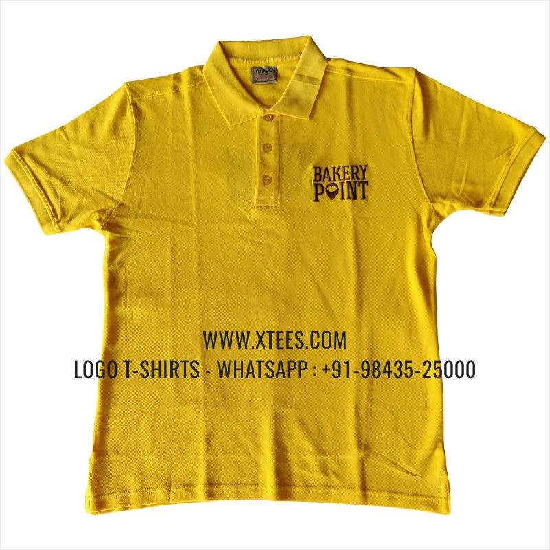 Bakery Uniform T-Shirt | Collar Polo T-Shirt | 100% Cotton | 240 GSM Thick Pique Airtex Fabric | New Yellow | Logo Embroidery