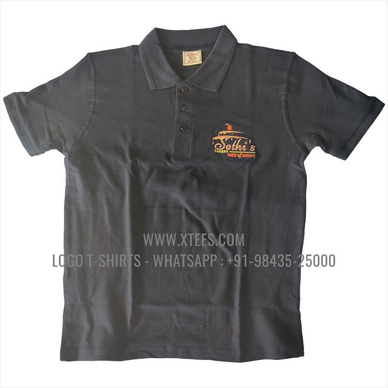Bakery Uniform T-Shirt | Collar Polo T-Shirt | 100% Cotton | 240 GSM Thick Pique Airtex Fabric | Black | Logo Embroidery