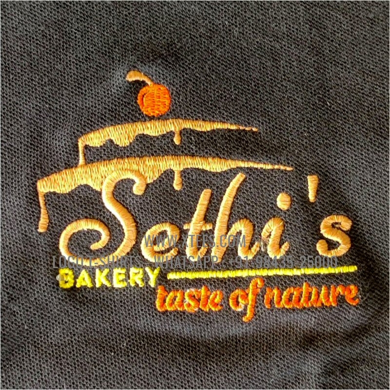 Bakery Uniform T-Shirt | Collar Polo T-Shirt | 100% Cotton | 240 GSM Thick Pique Airtex Fabric | Black | Logo Embroidery