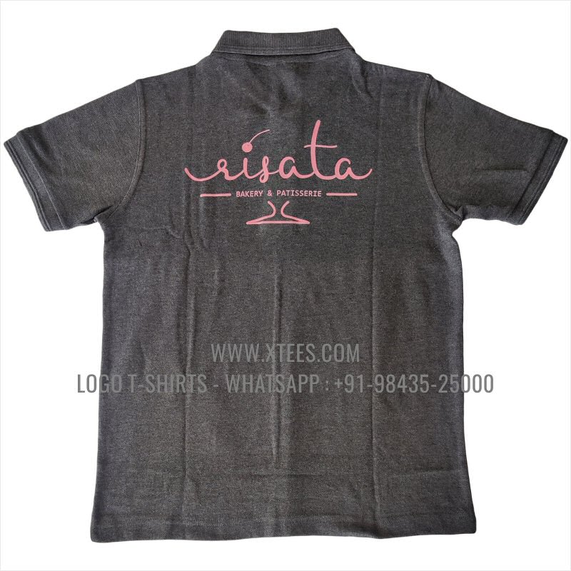 Bakery Uniform T-Shirt | Collar Polo T-Shirt | 100% Cotton | 240 GSM Thick Pique Airtex Fabric | Black | Logo Print
