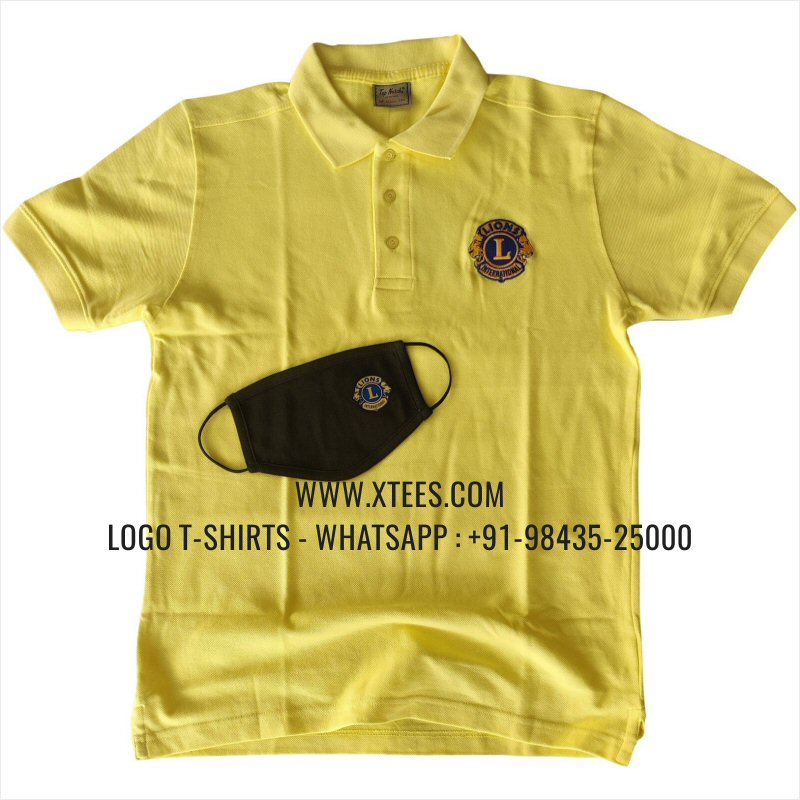 Lions Club T-Shirt | Collar Polo T-Shirt | 100% Cotton | 240 GSM Thick Pique Airtex Fabric | Yellow | Logo Embroidery