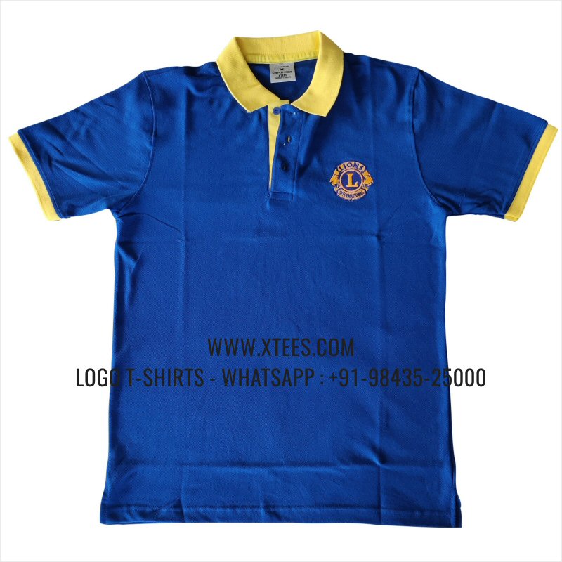 Lions Club T-Shirt | Dual Color Collar Polo T-Shirt | 100% Cotton | 240 GSM Thick Pique Airtex Fabric | Royal Blue | Logo Embroidery