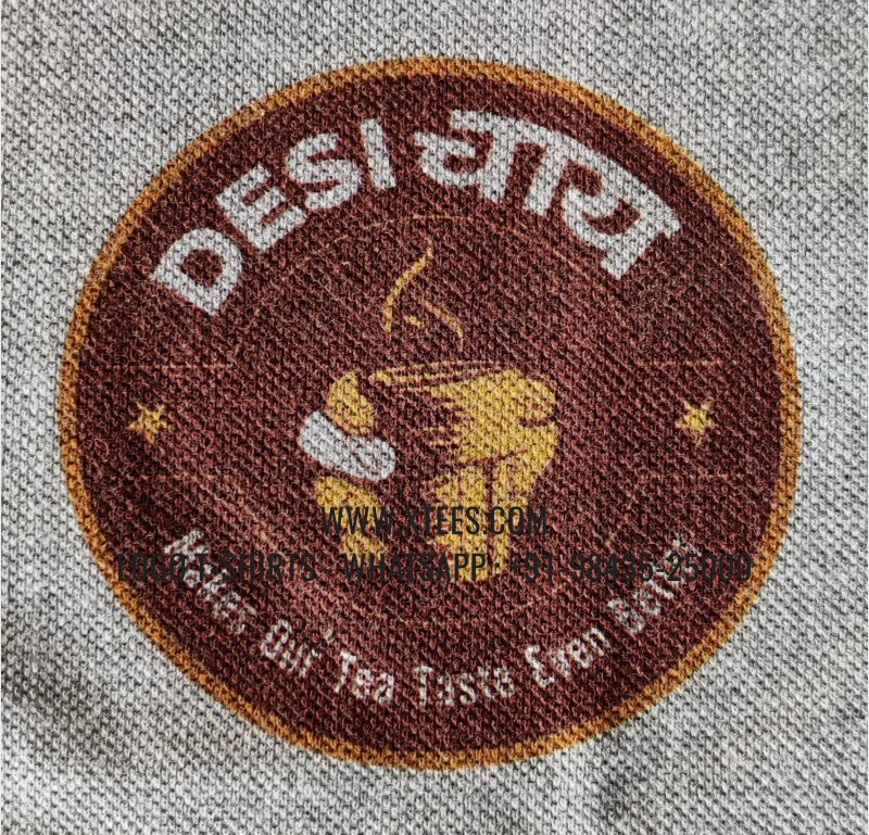 Chai Shop Tea Shop Uniform T-Shirt | Collar Polo T-Shirt | 100% Cotton | 240 GSM Thick Pique Airtex Fabric | Grey Melange | Logo Print