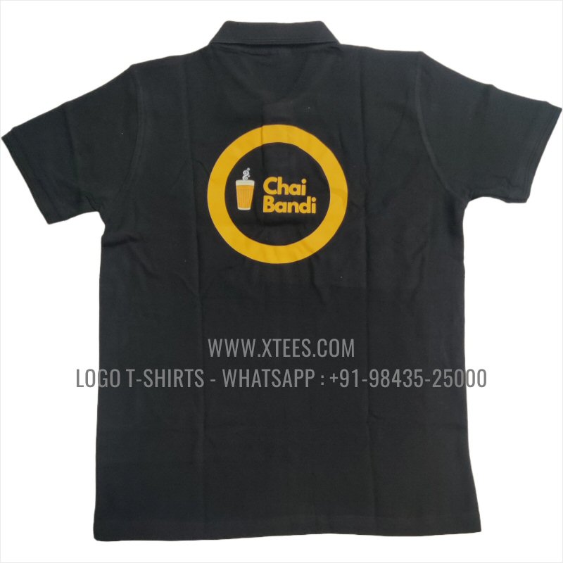 Chai Shop Tea Shop Uniform T-Shirt | Collar Polo T-Shirt | 100% Cotton | 240 GSM Thick Pique Airtex Fabric | Black | Logo Print