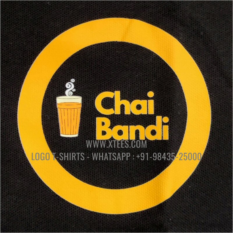 Chai Shop Tea Shop Uniform T-Shirt | Collar Polo T-Shirt | 100% Cotton | 240 GSM Thick Pique Airtex Fabric | Black | Logo Print