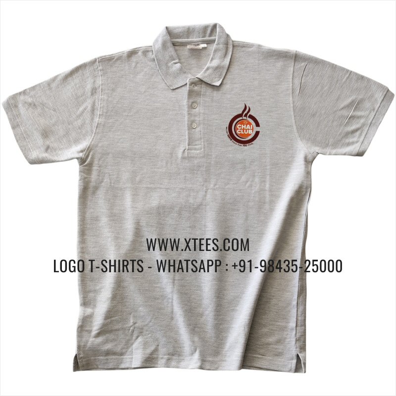 Chai Shop Tea Shop Uniform T-Shirt | Collar Polo T-Shirt | 100% Cotton | 240 GSM Thick Pique Airtex Fabric | White Melange | Logo Print