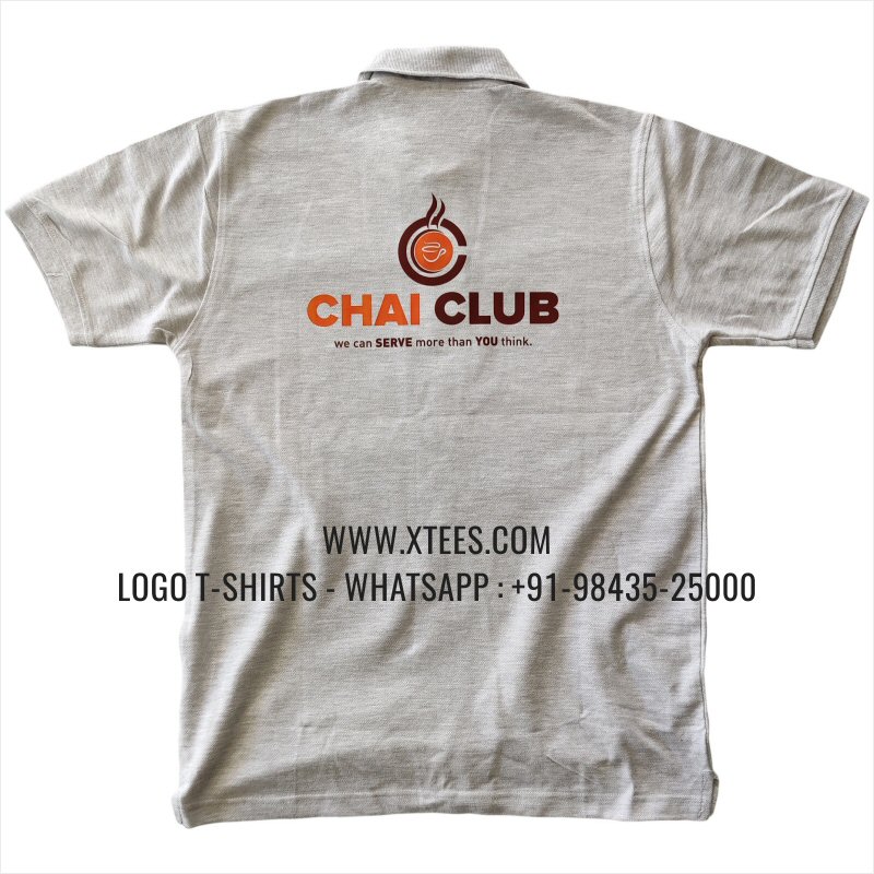 Chai Shop Tea Shop Uniform T-Shirt | Collar Polo T-Shirt | 100% Cotton | 240 GSM Thick Pique Airtex Fabric | White Melange | Logo Print