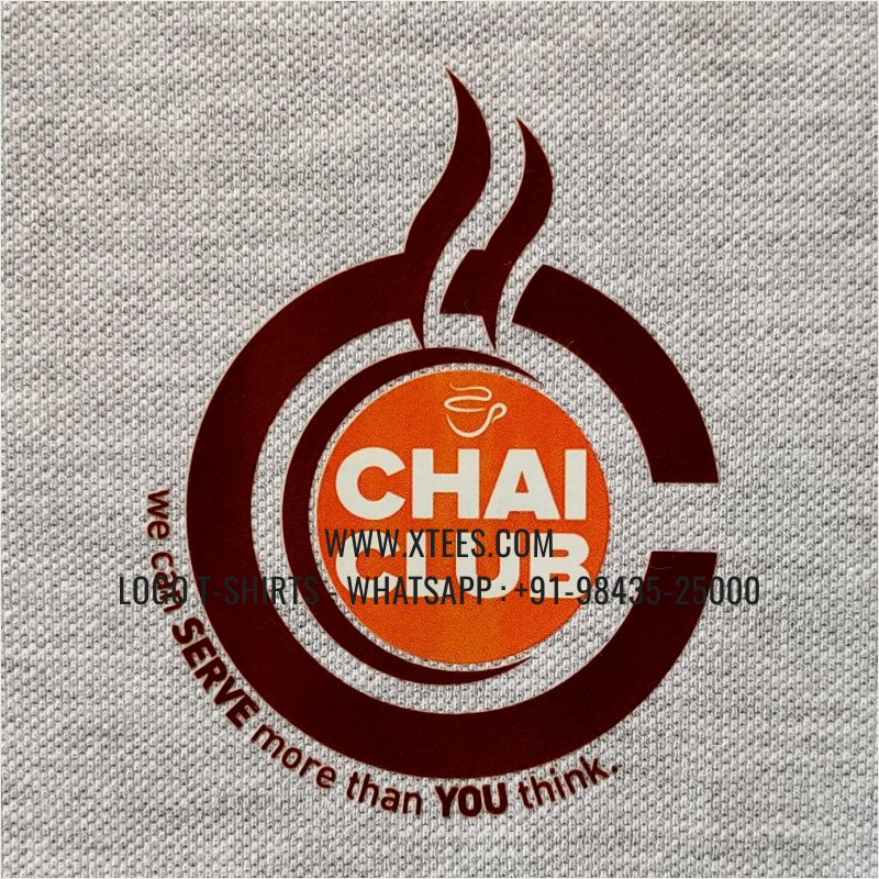 Chai Shop Tea Shop Uniform T-Shirt | Collar Polo T-Shirt | 100% Cotton | 240 GSM Thick Pique Airtex Fabric | White Melange | Logo Print