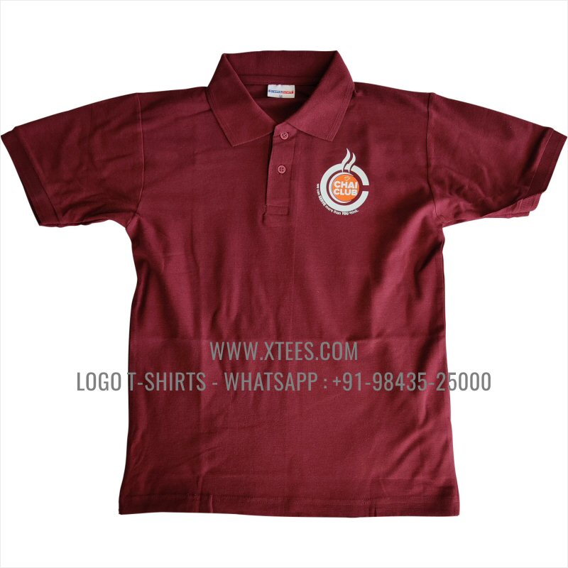 Chai Shop Tea Shop Uniform T-Shirt | Collar Polo T-Shirt | 100% Cotton | 240 GSM Thick Pique Airtex Fabric | Burgundy | Logo Print