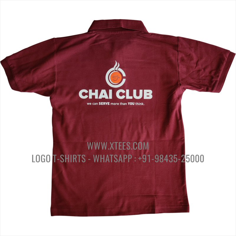 Chai Shop Tea Shop Uniform T-Shirt | Collar Polo T-Shirt | 100% Cotton | 240 GSM Thick Pique Airtex Fabric | Burgundy | Logo Print